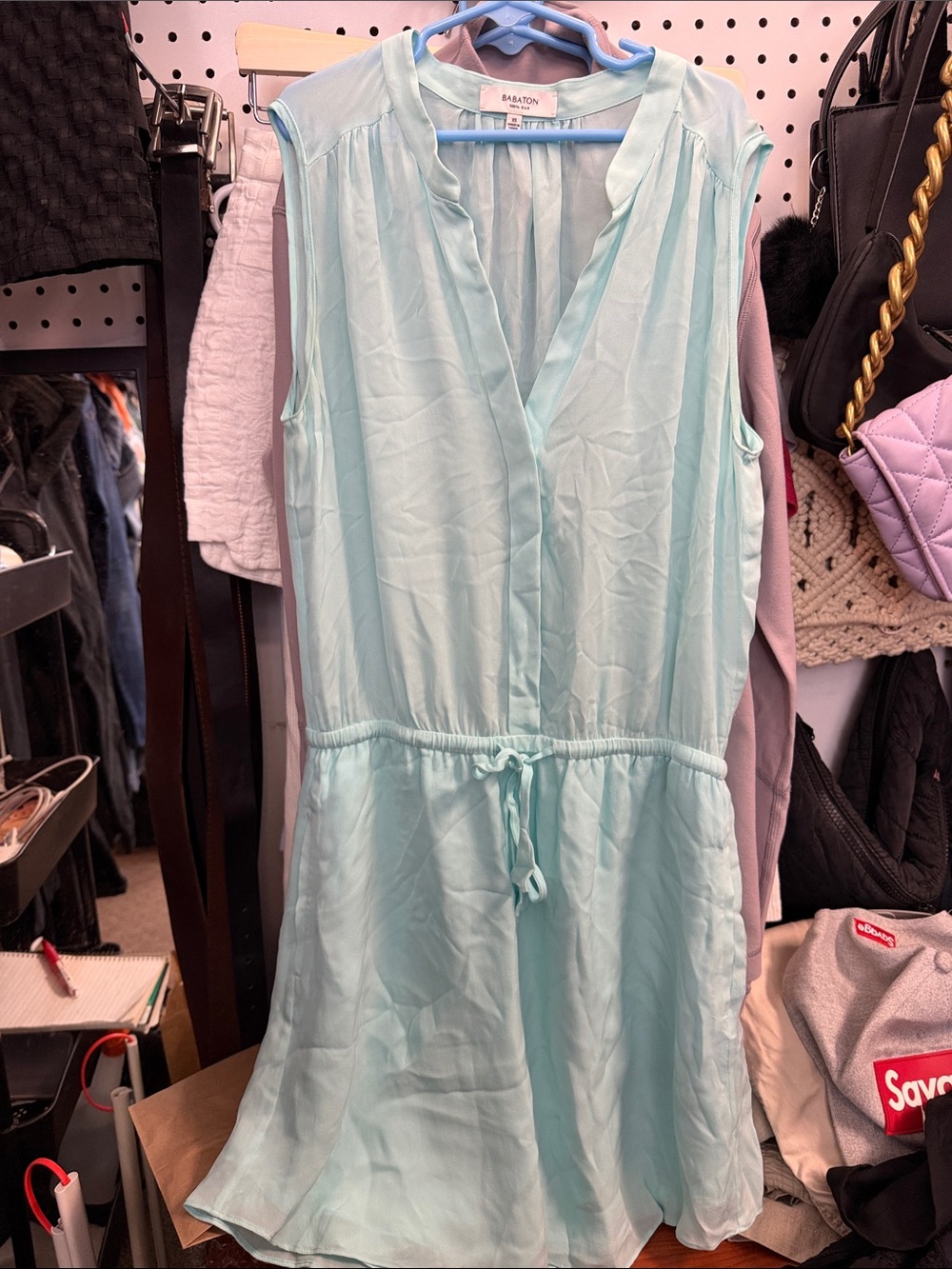 Babaton light blue Sleeveless Drawstring Waist Chemise